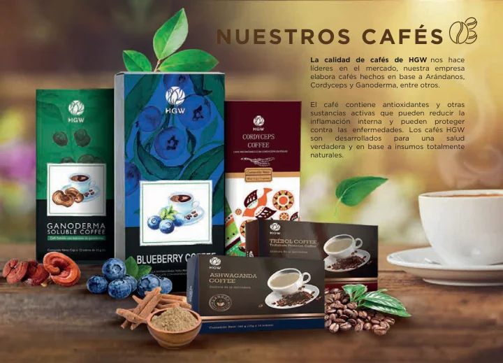 Selección de cafés y productos HGW mostrados en el catálogo