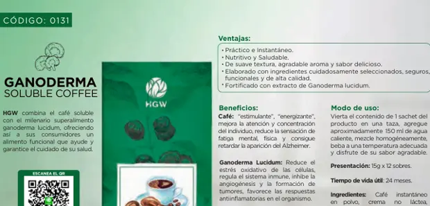 Ganoderma Soluble Coffee, imagen del catálogo original HGW