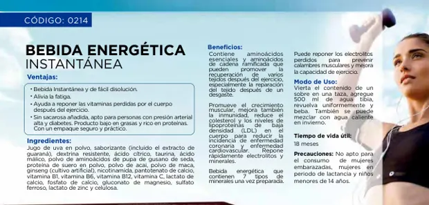 Bebida energética instantánea, imagen del catálogo original HGW