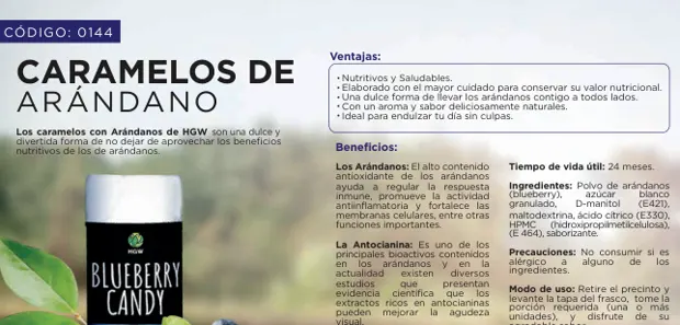 Caramelos de arándano, imagen del catálogo original HGW