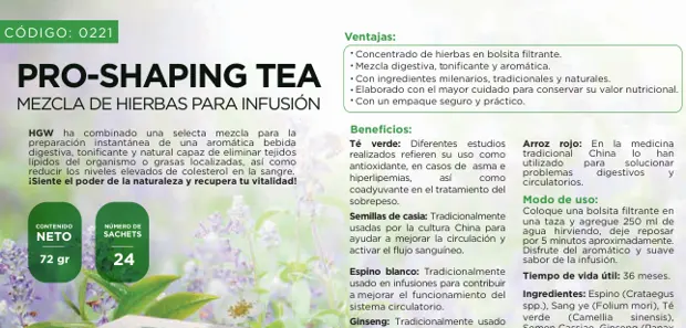 Pro-Shaping Tea, imagen del catálogo original HGW