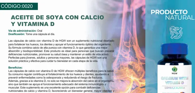 Aceite de soya con calcio y vitamina D, imagen del catálogo original HGW