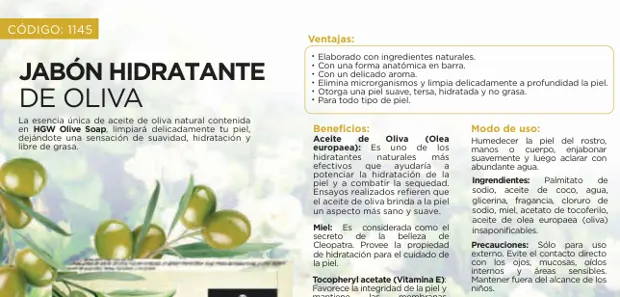 Jabón hidratante de oliva, imagen del catálogo original HGW