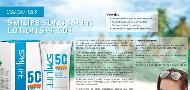 Smilife Sunscreen Lotion SPF 50+, imagen del catálogo original HGW