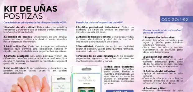 Kit de uñas postizas · Presentaciones 1-92, imagen del catálogo original HGW