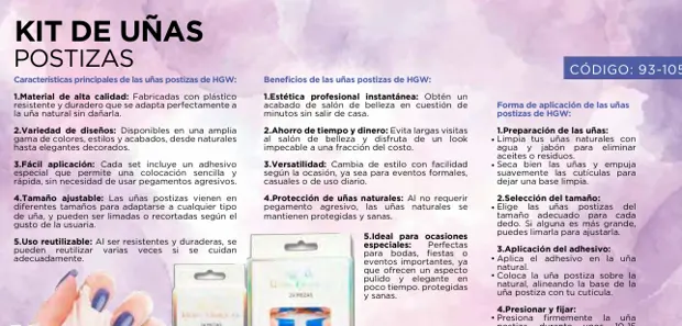 Kit de uñas postizas · Presentaciones 93-105, imagen del catálogo original HGW