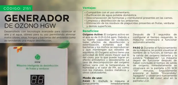 Generador de ozono HGW, imagen del catálogo original HGW