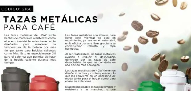 Tazas metálicas para café, imagen del catálogo original HGW