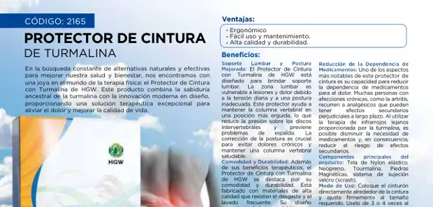 Protector de cintura de turmalina, imagen del catálogo original HGW