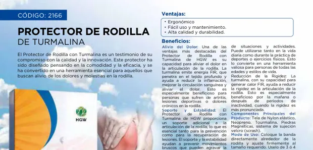 Protector de rodilla de turmalina, imagen del catálogo original HGW